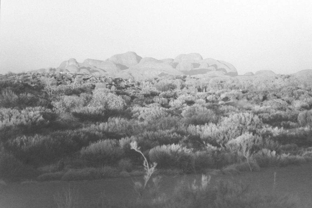 Black and white photograph of Kata Tjuta at sunrise