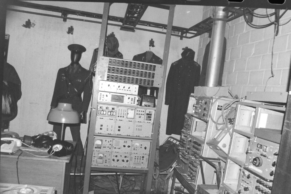 Black and white photograph of Soviet-era uniforms and technology