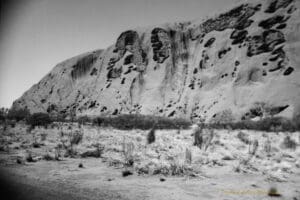 Black and white photo of Uluru in the Uluru and Kata Tjuta National Park, Northern Territory